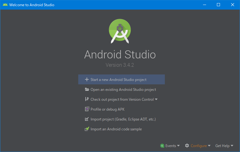 AndroidStudio起動画面